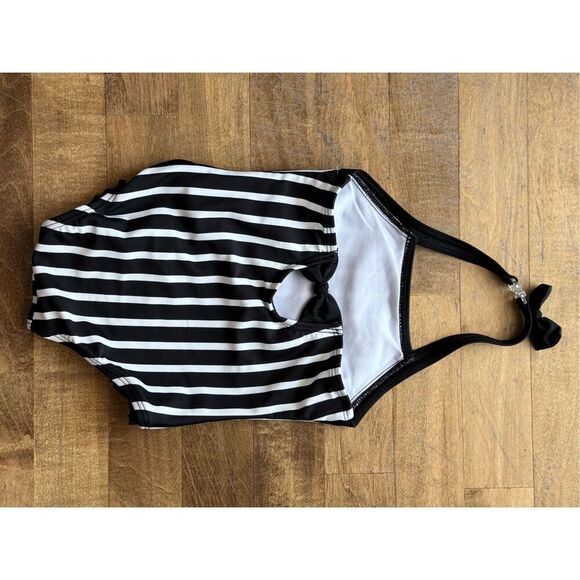 Ruffle Butts Black & White Stripe Halter Baby One Piece Swimsuit Bathing Suit - Picture 6 of 11